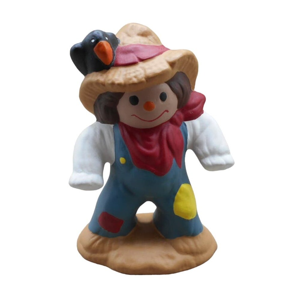 Vintage Fall Scarecrow Boy w/Crow 4.5" Tall Ceramic Hand Painted